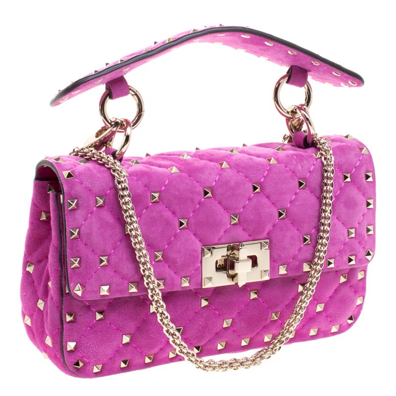 Valentino Pink Velvet Rockstud Shoulder Bag