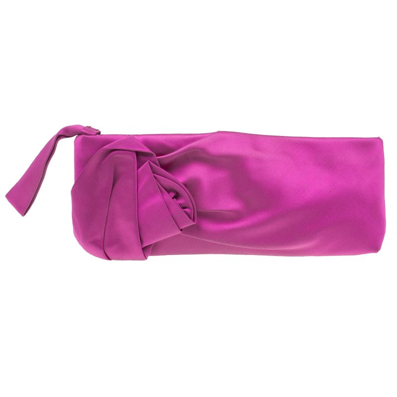 Pre Owned Valentino Pink Satin Bow Evening clutch