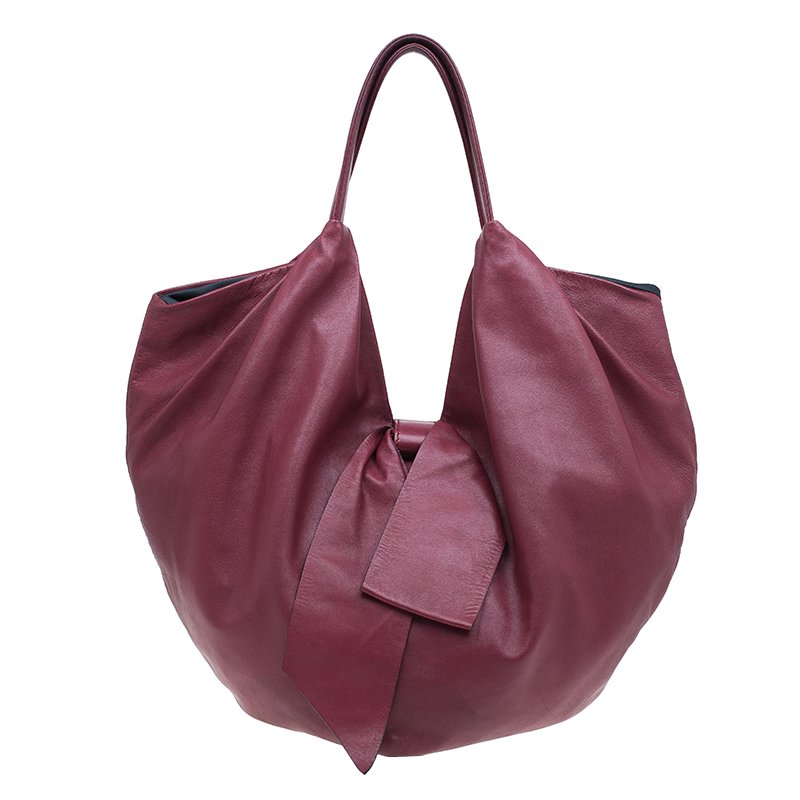 Pre Owned Valentino Red Nappa Leather Folie Bow Hobo