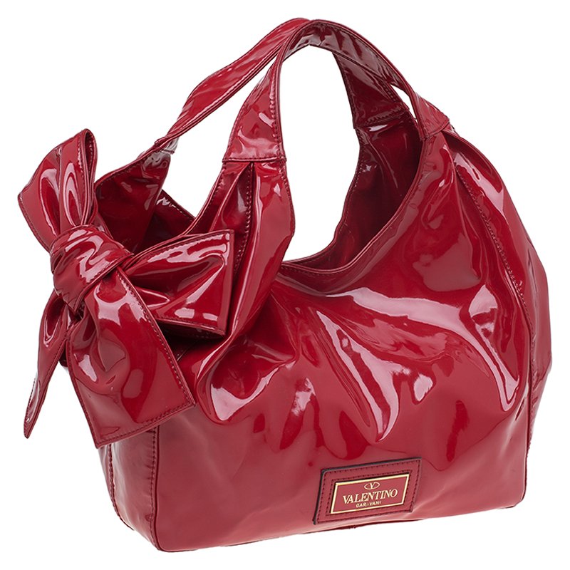 Valentino Red Patent Leather Bow Tote Shoulder bag ref.122124 - Joli Closet