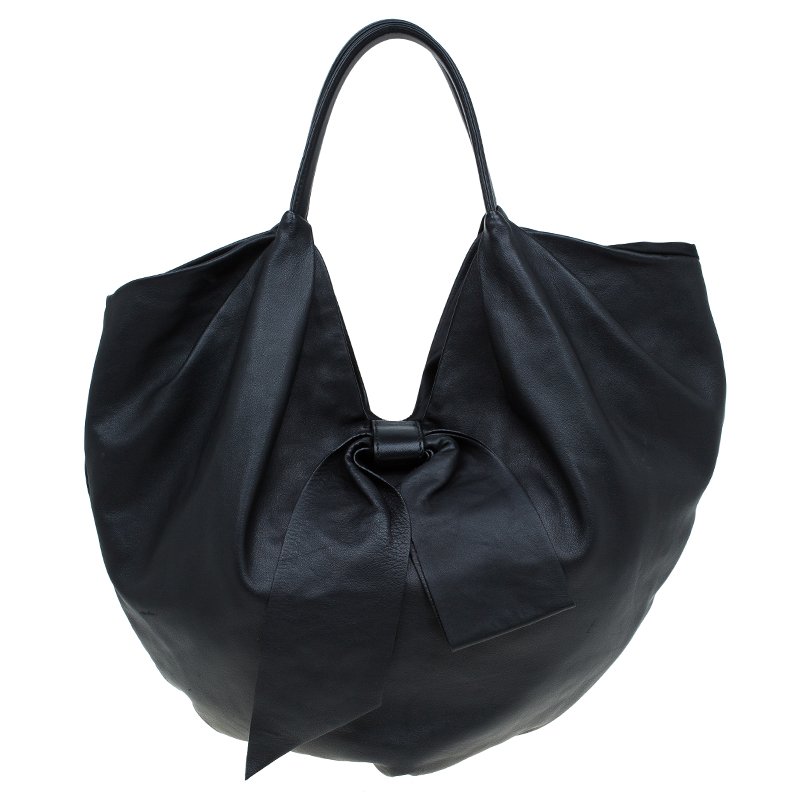 Pre Owned Valentino Black Nappa Leather Folie Bow Hobo