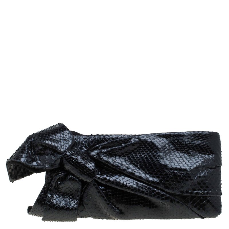 Pre Owned Valentino Black Python Bow Clutch
