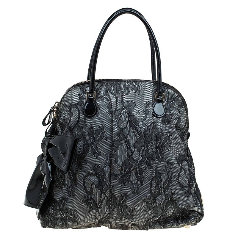 Pre Owned Valentino Black Lace Bow Dome Bag