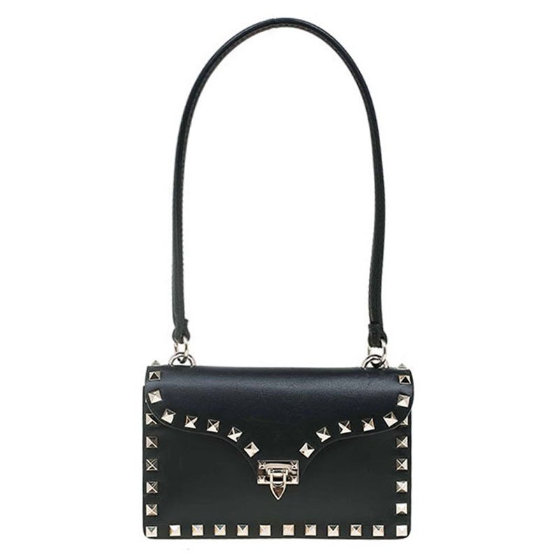 Pre Owned Valentino Black Leather Rockstud Handbag