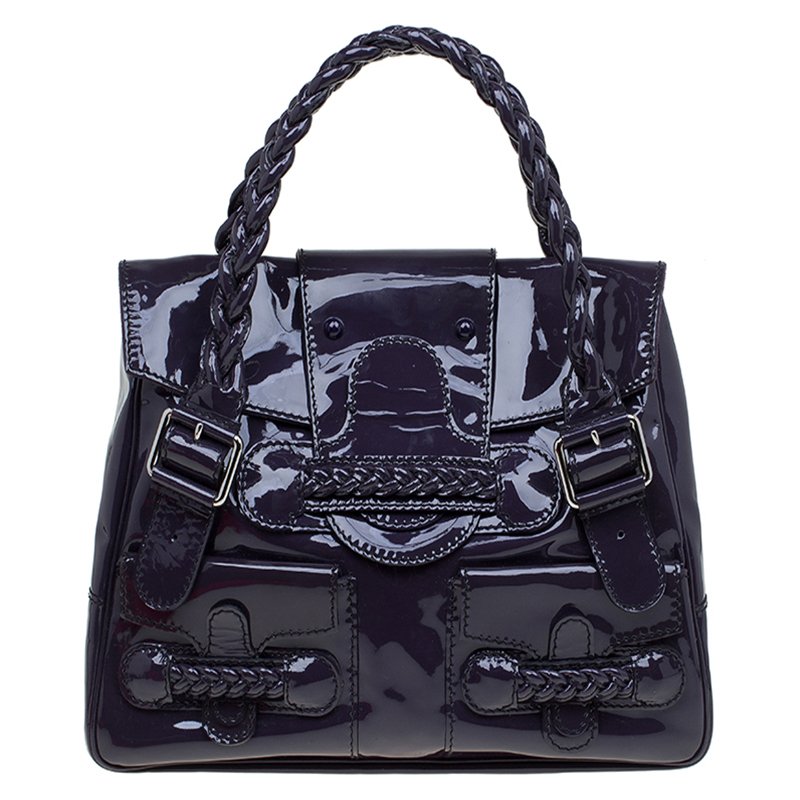 Pre Owned Valentino Purple Patent Leather Histoire Satchel
