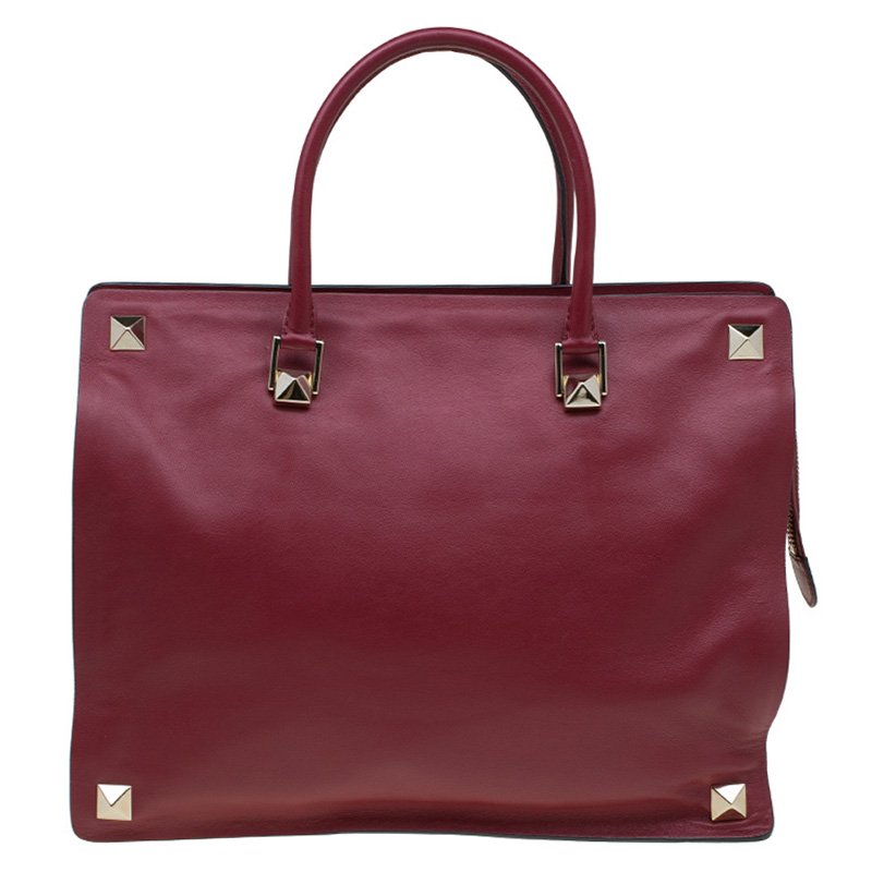 Pre Owned Valentino Burgundy Leather Rockstud Tote