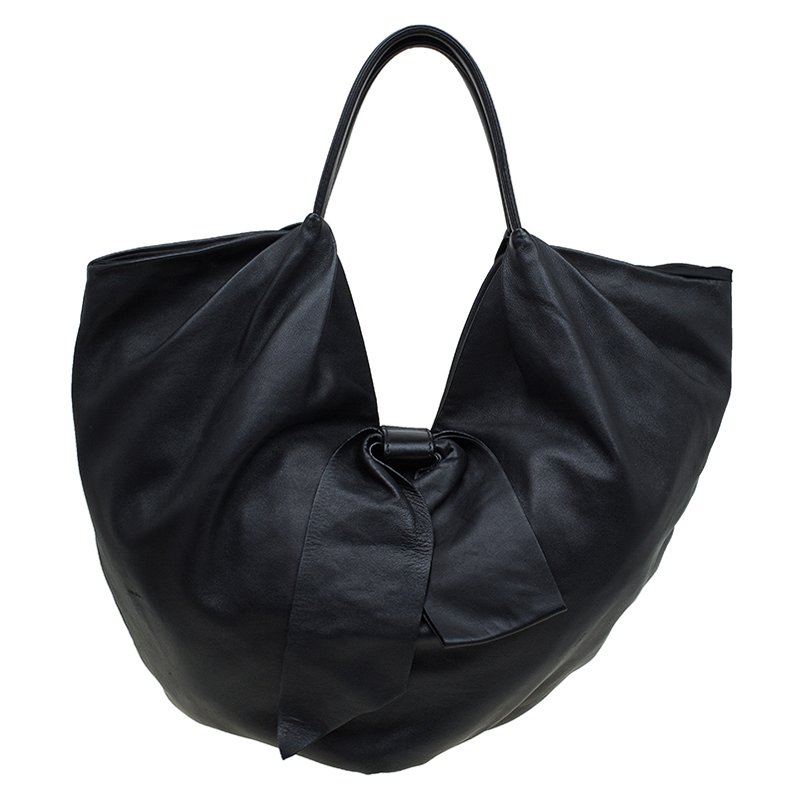 Pre Owned Valentino Black Nappa Leather Folie Bow Hobo