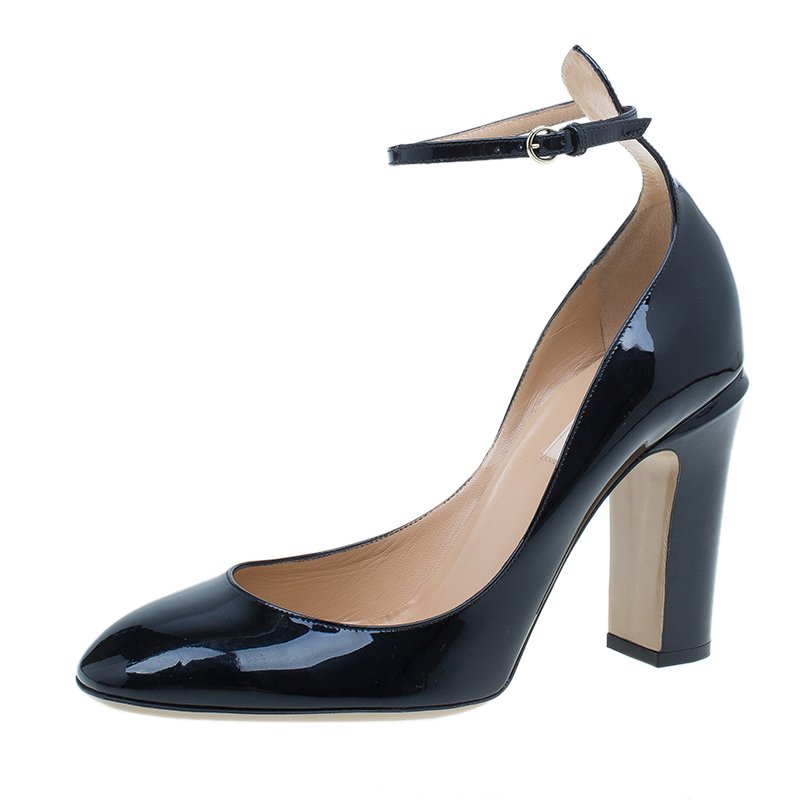 Valentino Black Patent Ankle Strap Pumps Size 40