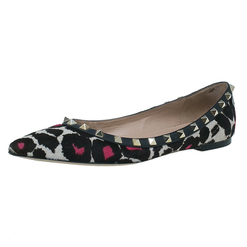 Valentino Black/White Leopard Print Pony Hair Rockstud