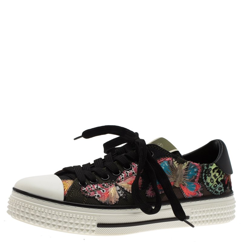 Pre Owned Valentino Multicolor Camubutterfly Embroidered Sneakers Size 36