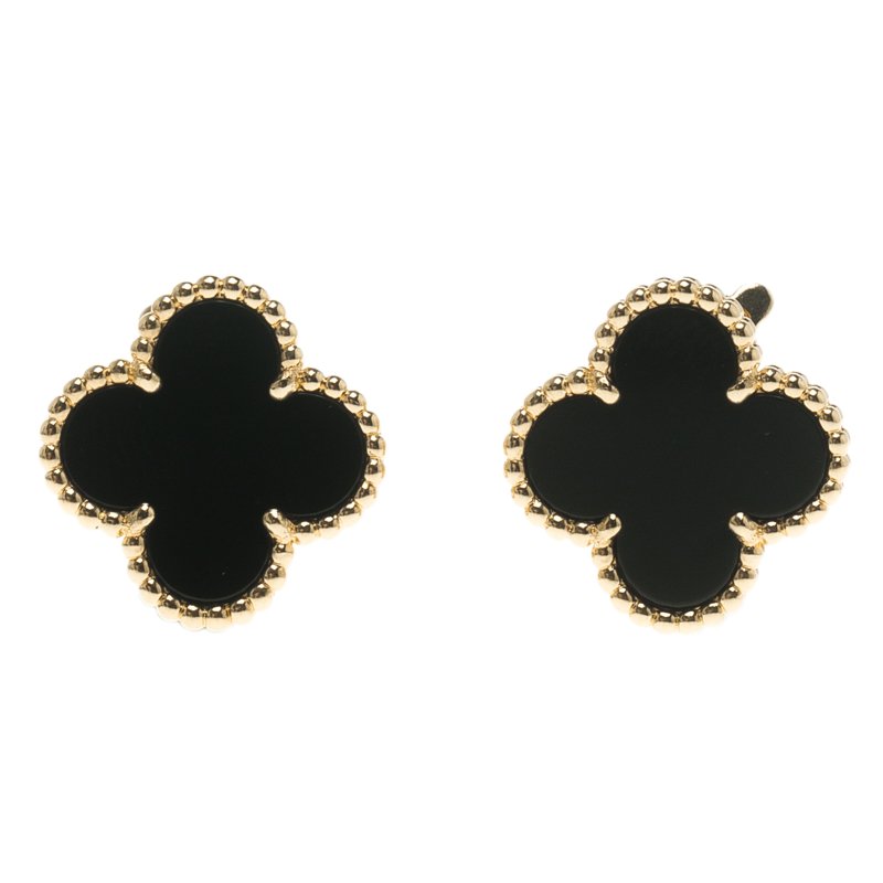 Van & Arpels Vintage Alhambra Onyx 18k Gold Earrings Van Cleef & Arpels | TLC