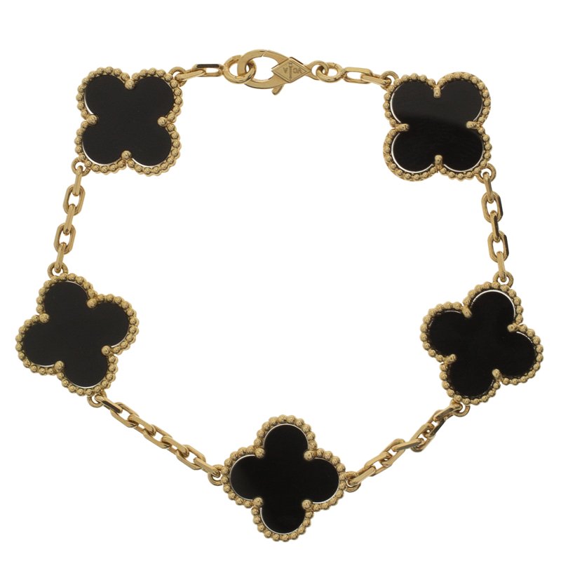 Van Cleef & Arpels Vintage Alhambra Onyx Yellow Gold Bracelet 