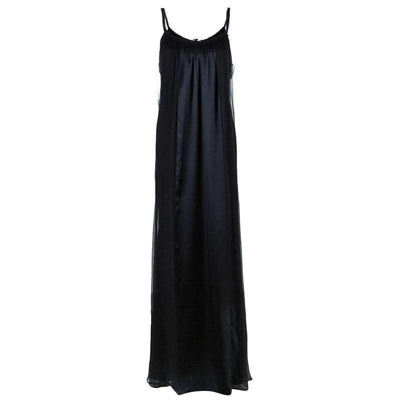 Pre Owned Vera Wang Black Sleeveless Belted Maxi Dress L