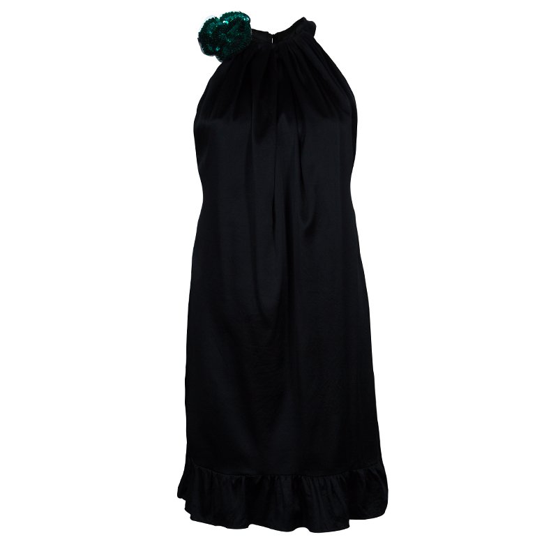 Pre Owned Lavender By Vera Wang Black Flower Detail Dress M