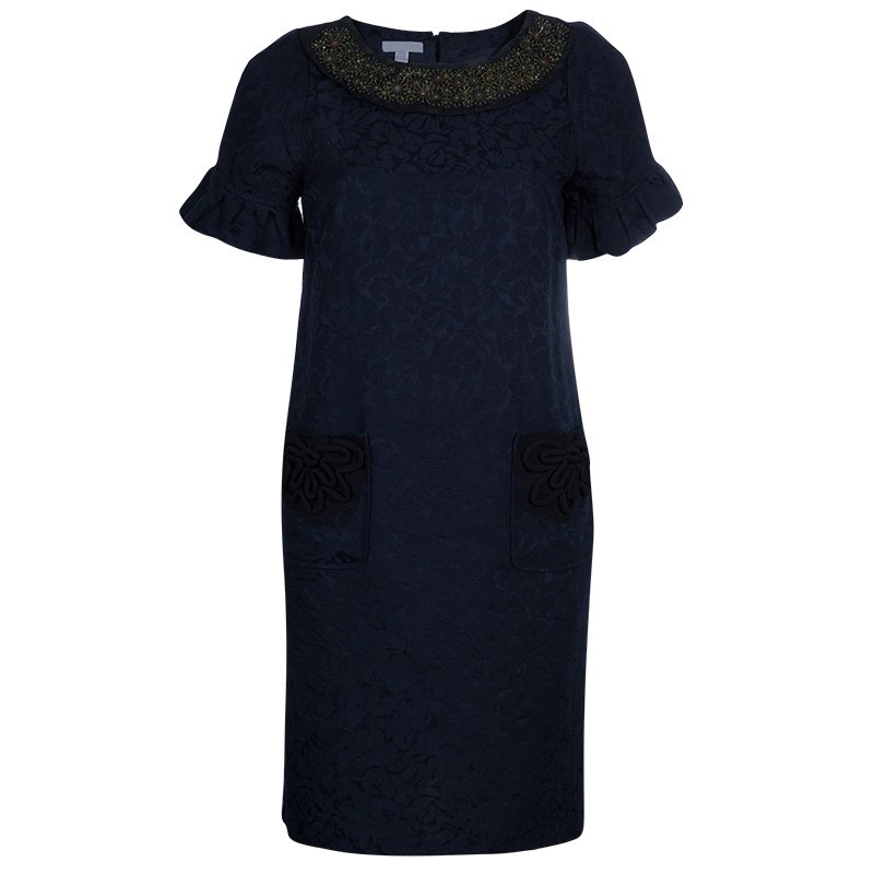 Vera Wang Grey Embellished Neck Dress M