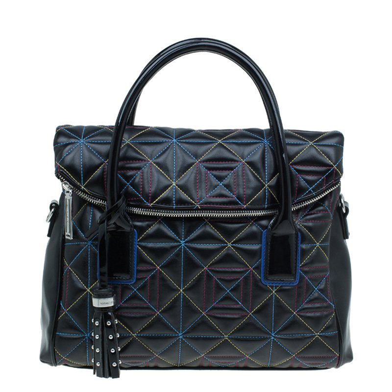 Pre Owned Versace Jeans Black Leather Trapuntata Satchel
