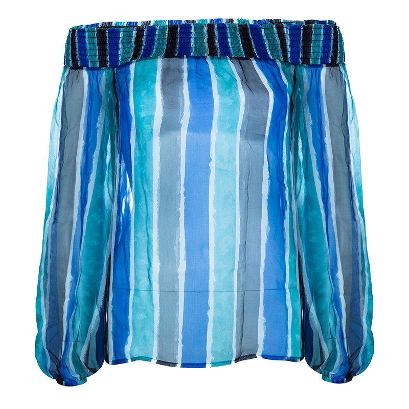 Pre Owned Versace Striped Printed Off-Shoulder Top S