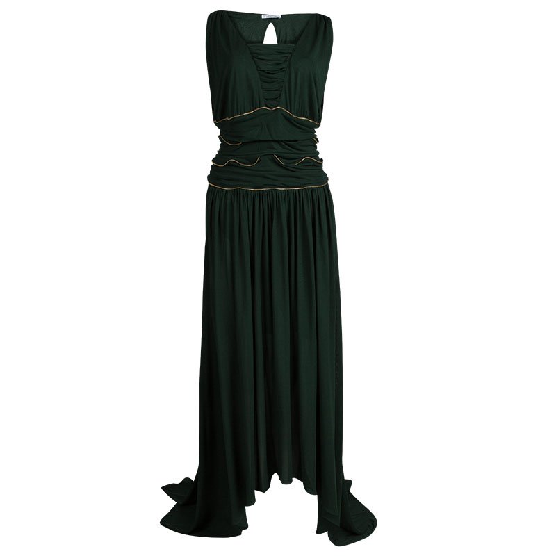 Versace Collection Green Ruched Zip Detailed Sleeveless Gown XL