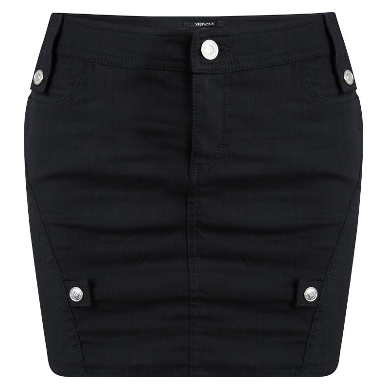 Versace Black Zip Detail Denim Mini Skirt S