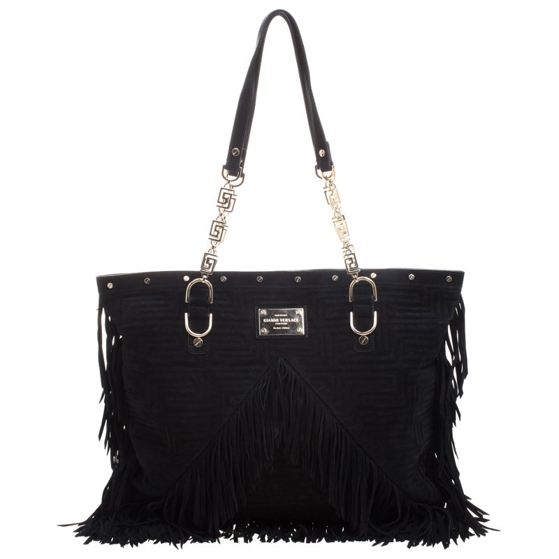 Pre Owned حقيبة فيرساتشي سويدي أسود بشراشيب