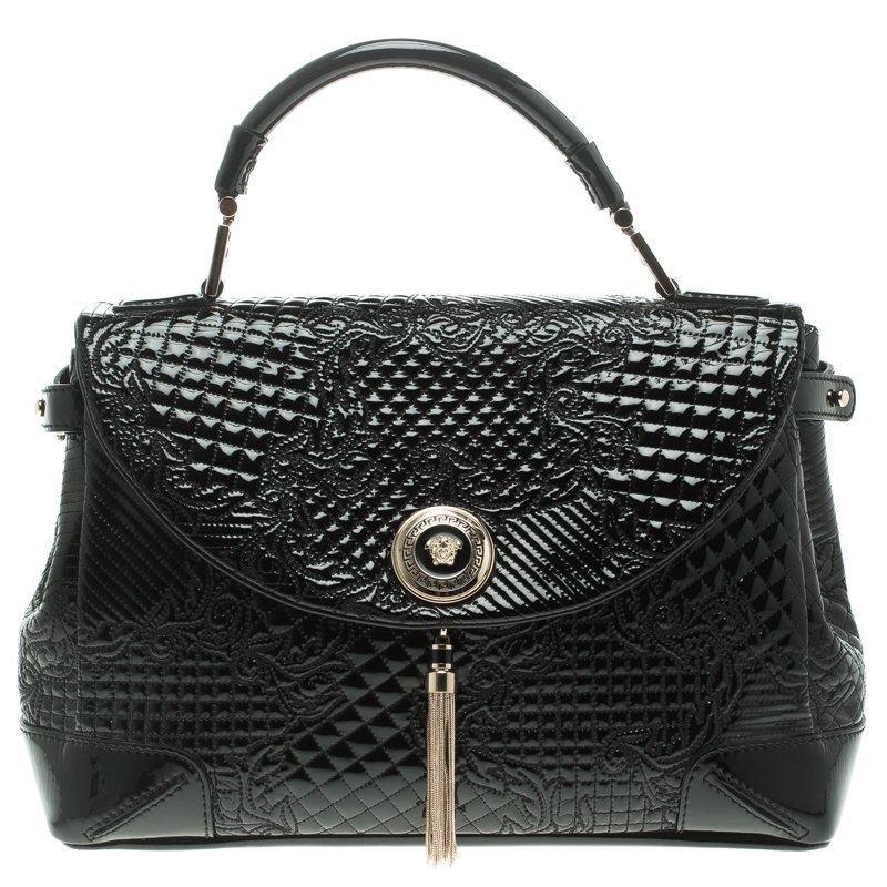 Versace Black Patent Leather Altea Top Handle Bag