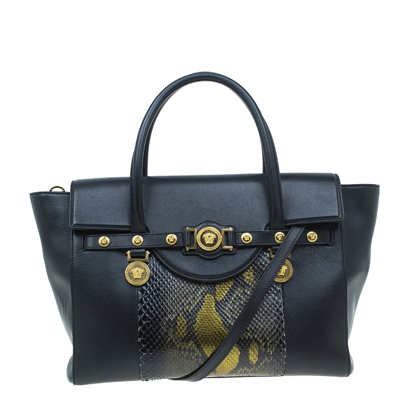 Versace Black Python and Leather Large Signature Tote