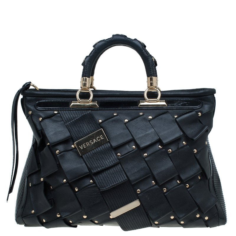 Pre Owned Versace Black Leather Vanitas Shopping Tote