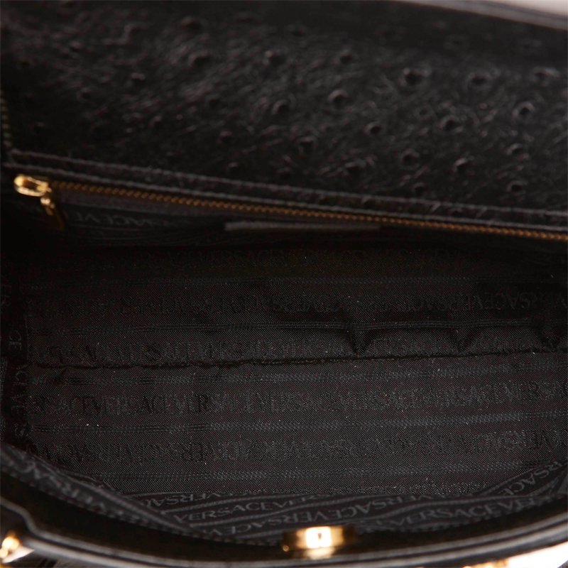 Versace Black Ostrich Leather Tote Versace | The Luxury Closet