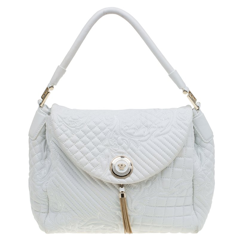 Pre Owned Versace Off White Leather Talia Vanitas Shoulder Bag