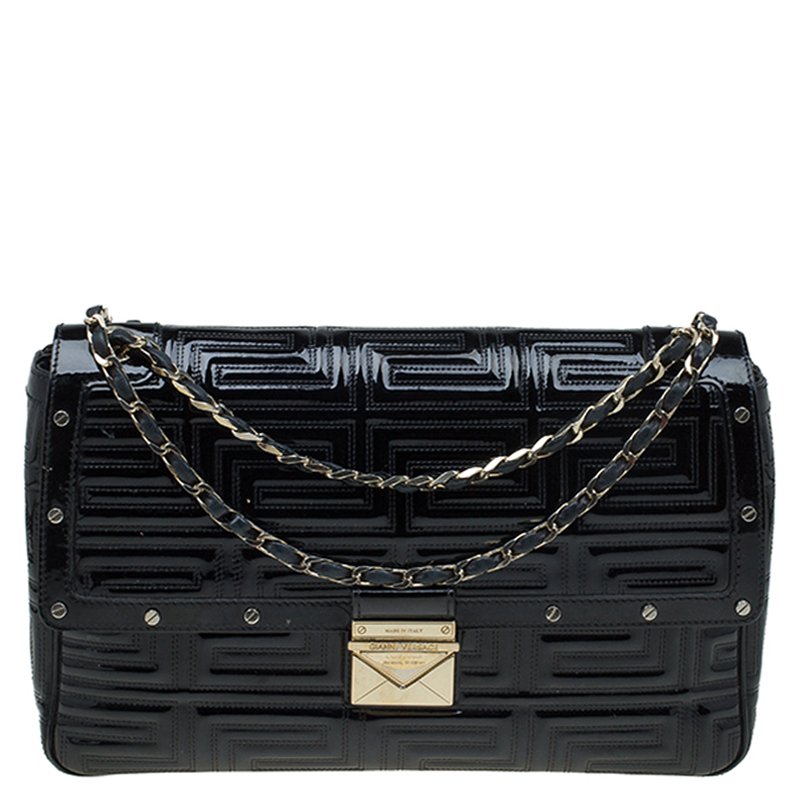 Pre Owned Versace Couture Black Quilted Patent Leather Shoulder Bag