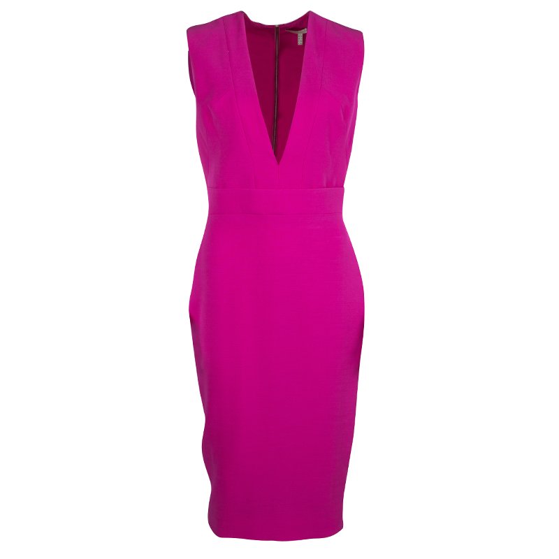 Pre Owned Victoria Beckham Pink Plunge Neck Zip Detail Sleeveless Dress M