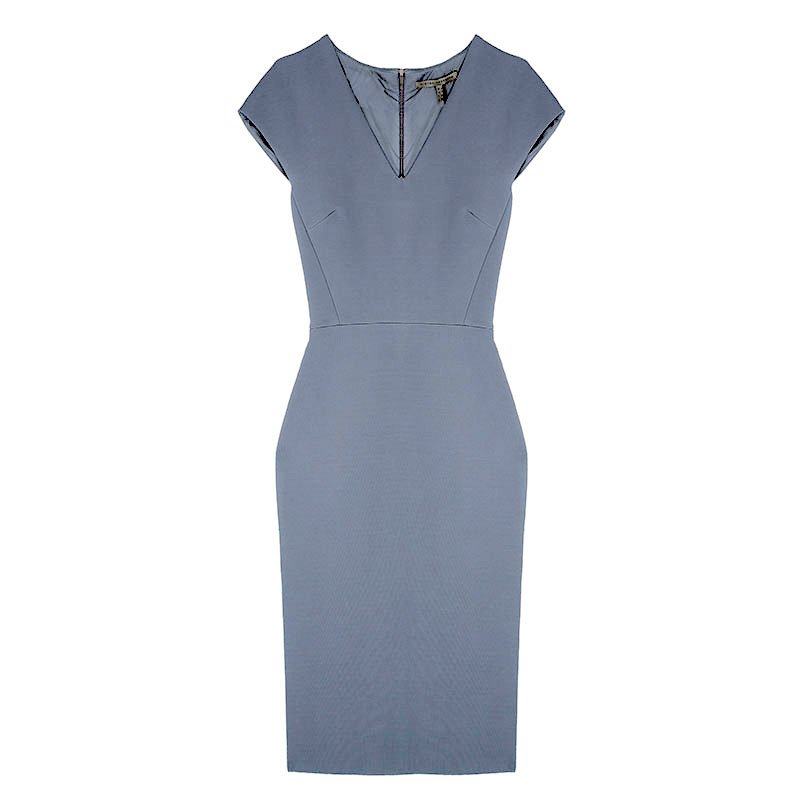Pre Owned Victoria Beckham Dove Grey V-Neck Cap Sleeve Fitted Dress S