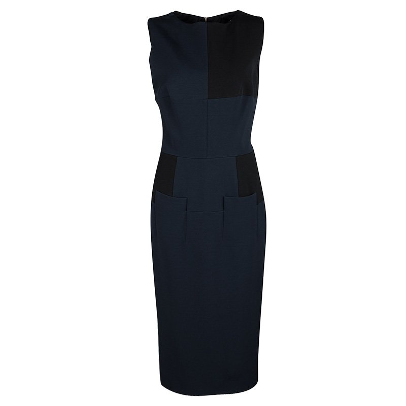 Pre Owned Victoria Beckham Colorblock Dense Rib Jersey Sleeveless Fitted Dress L