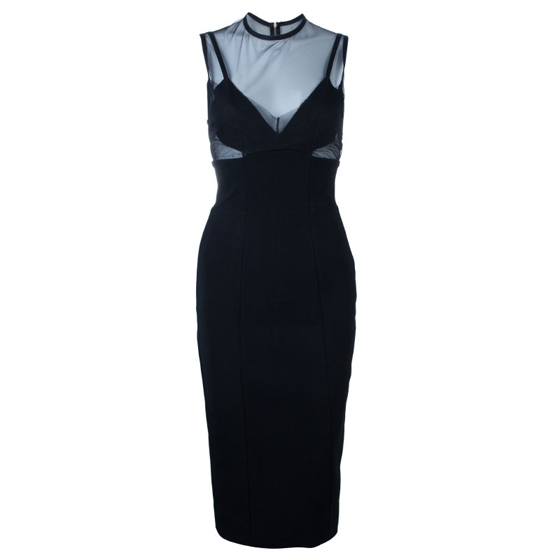 Pre Owned Victoria Beckham Black Mesh Body-Con Dress S