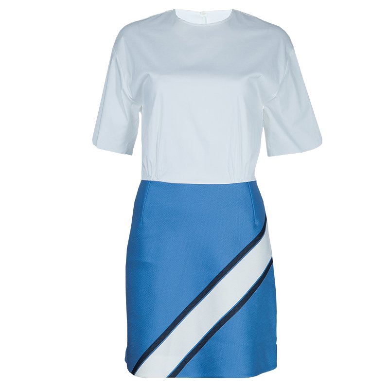 Pre Owned فستان فيكتوريا بيكهام بأكمام قصيرة أبيض وأزرق S