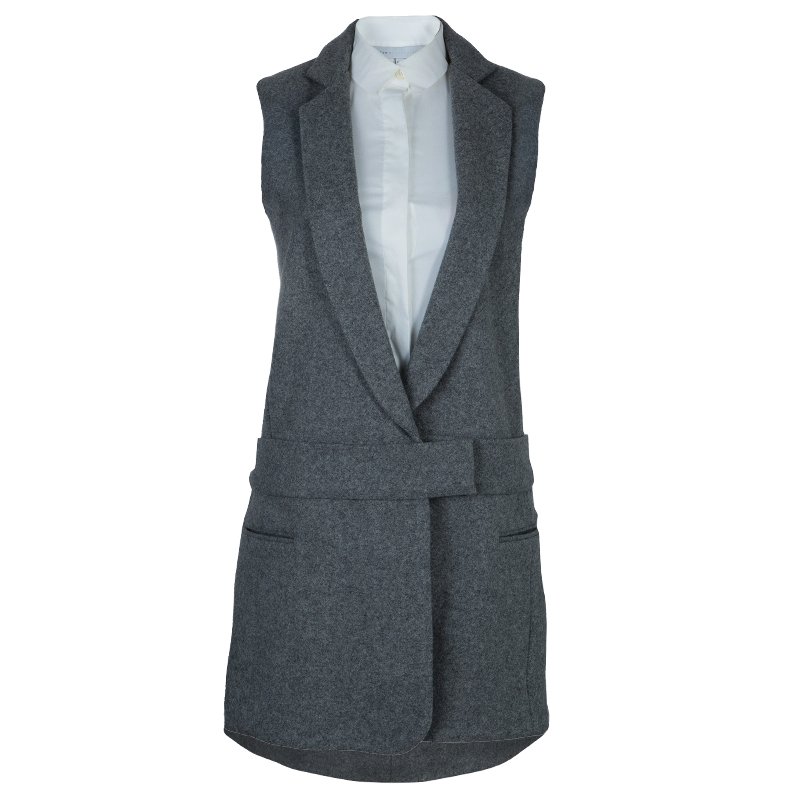 Pre Owned Victoria Victoria Beckham Grey Wool Double Layer Sleeveless Coat S