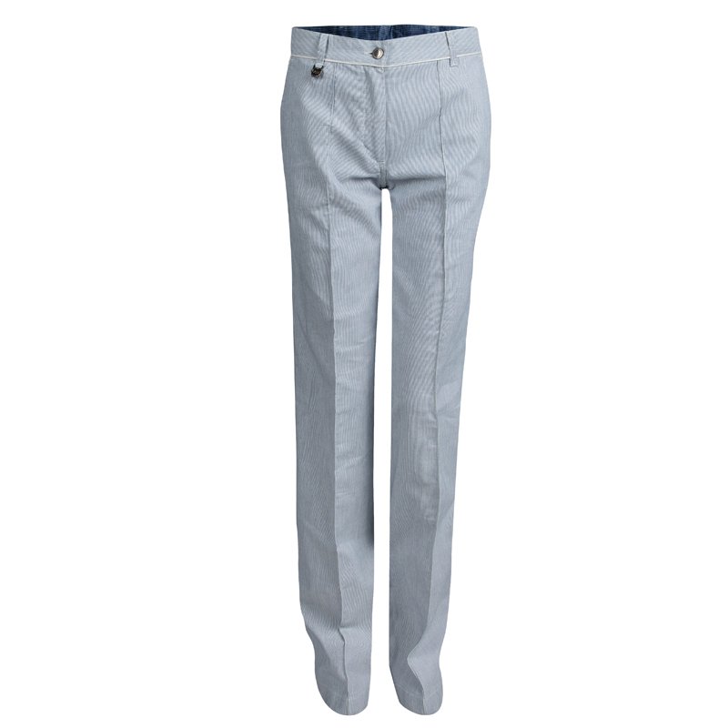 Viktor and Rolf Blue Striped Cotton Wide Leg Trousers S
