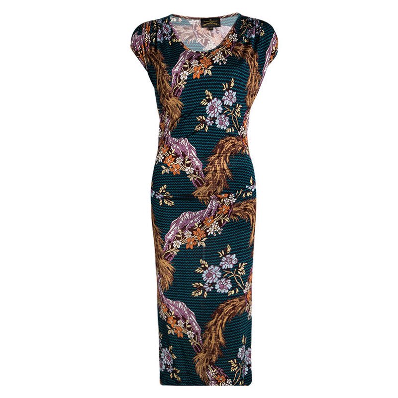 Pre Owned Vivienne Westwood Anglomania Multicolor Floral Printed Drape Detail Dress XS