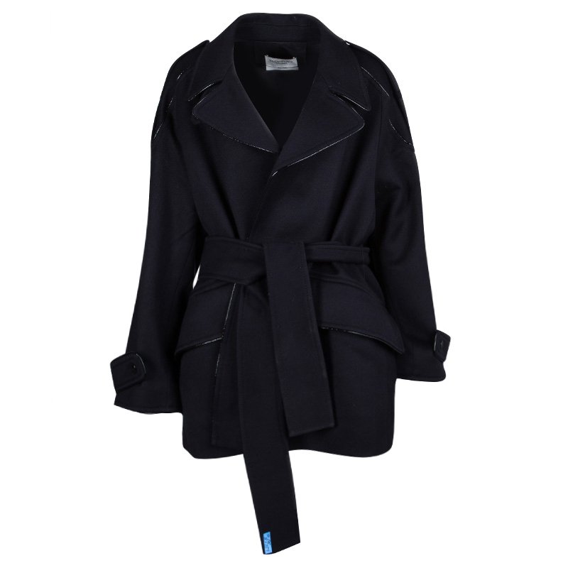 Yves Saint Laurent Black Wool Belted Overcoat L