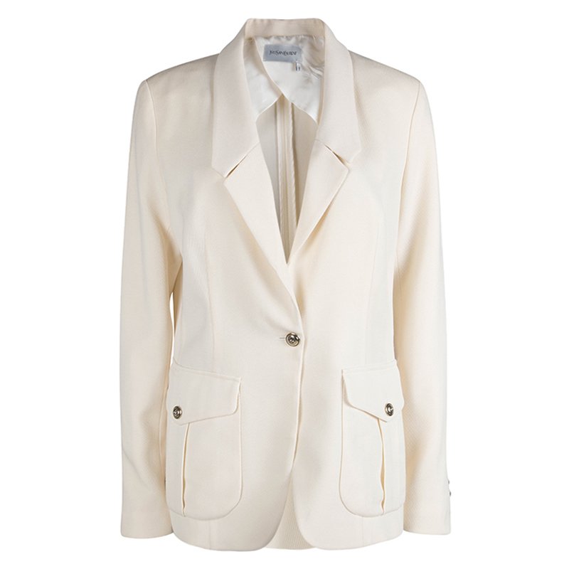 Yves Saint Laurent Cream Wool Notched Collar Blazer L