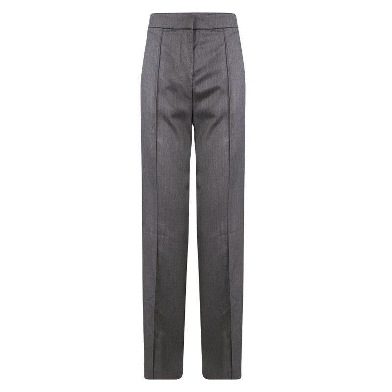 Pre Owned Yves Saint Laurent Grey High Waist Wide Leg Trousers M