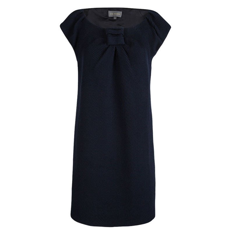 Zac Posen Navy Blue Textured Shetland Knot Dress M