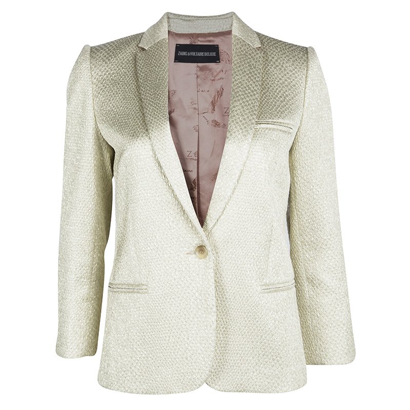 Zadig and Voltaire Deluxe Gold Embossed Jacquard Tailored Blazer M