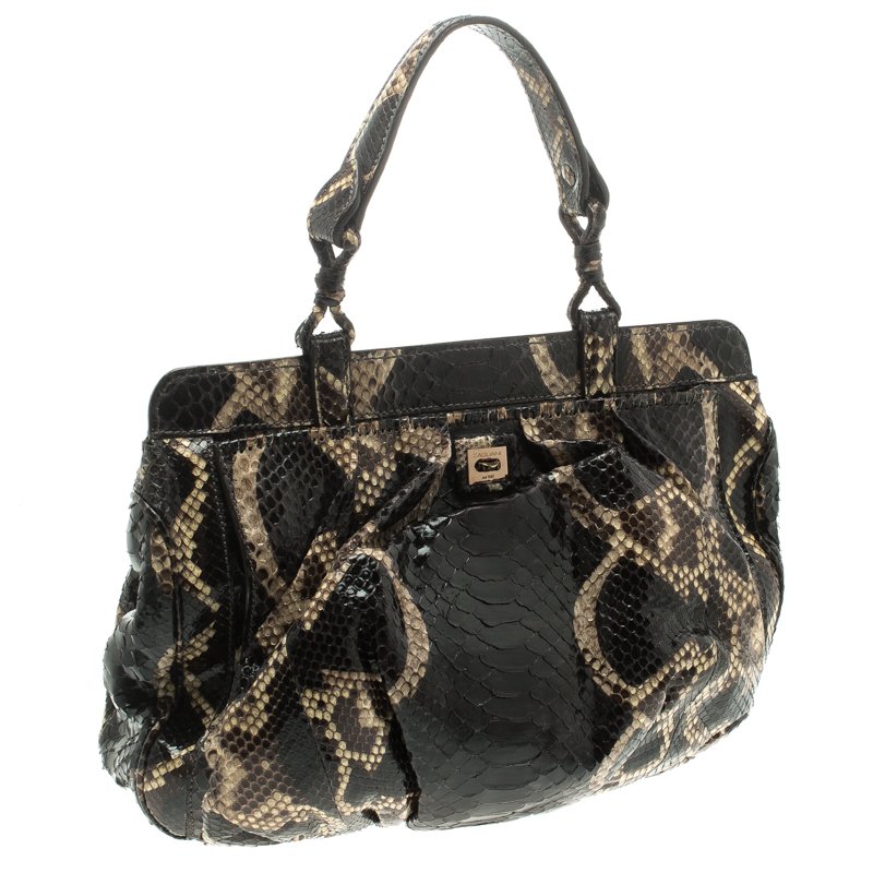 Pre Owned Zagliani Black Python Puffy Hobo