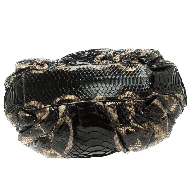 Pre Owned Zagliani Black Python Puffy Hobo