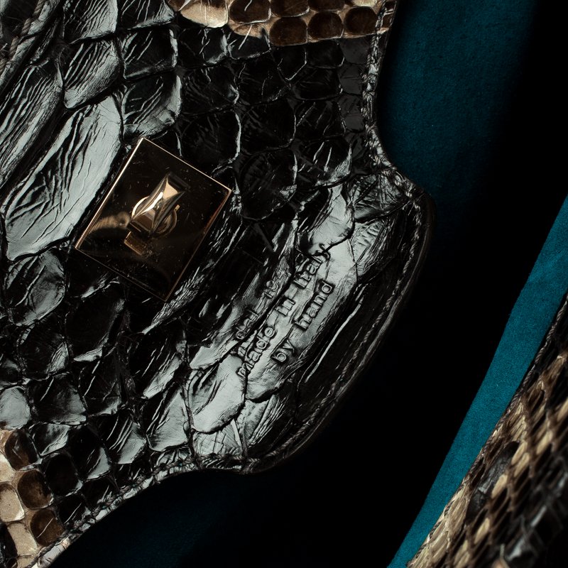 Pre Owned Zagliani Black Python Puffy Hobo