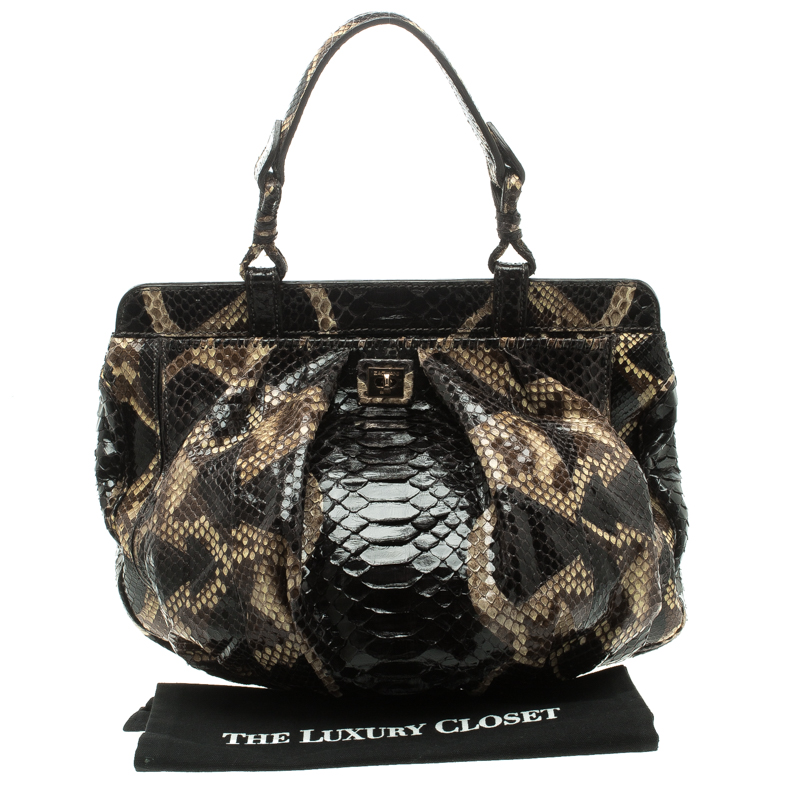 Pre Owned Zagliani Black Python Puffy Hobo