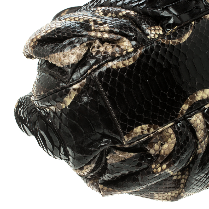Pre Owned Zagliani Black Python Puffy Hobo