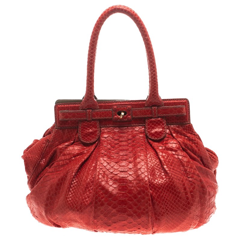 Zagliani Red Python Puffy Tote