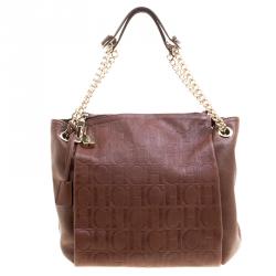 Carolina Herrera Accessories Clothes Handbags Shoes Carolina Herrera Brown Monogram Leather Shoulder Bag